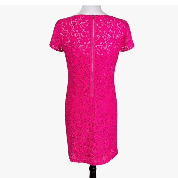 Donna Morgan Pink Eyelet Lace Short Sleeve Mini Knee Length Zip Up Sheath Dress - Picture 5 of 12